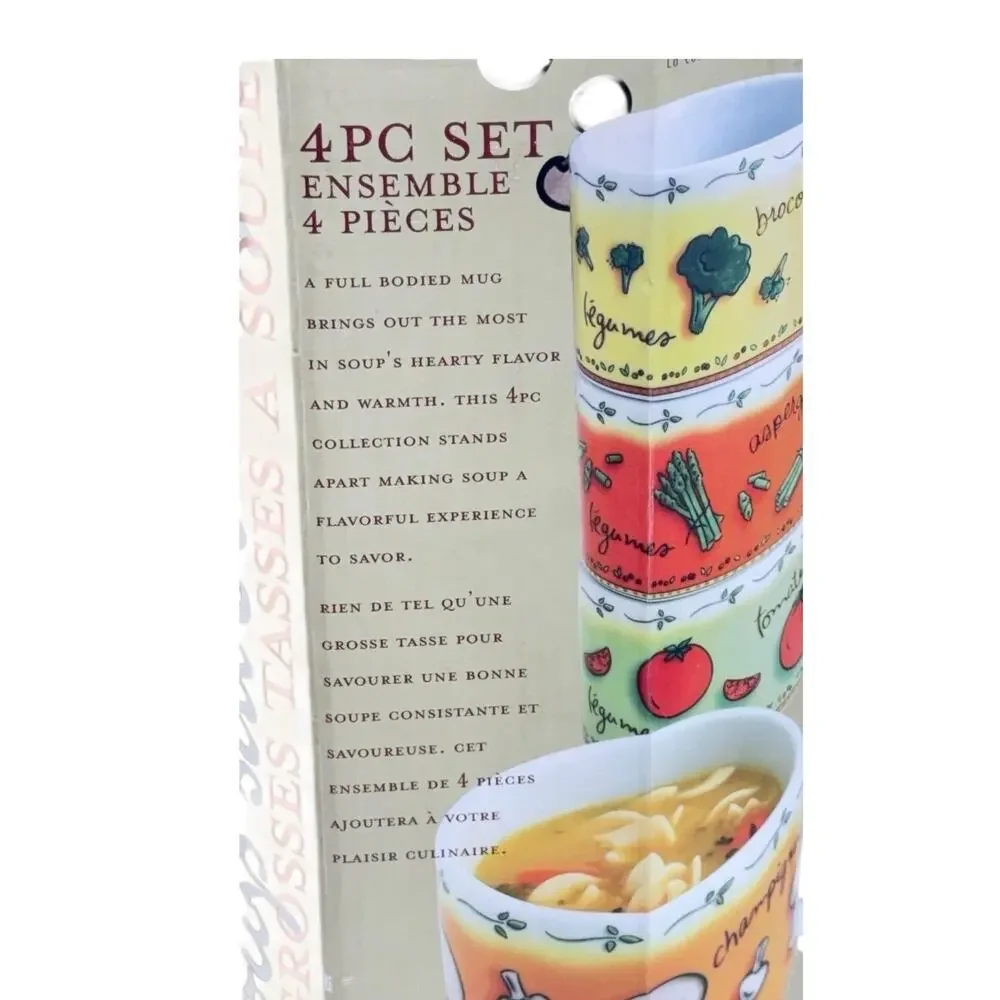4pc‎ Stackable Soup Mugs Set MSC Vegetable Ceramic Jocha Tea Coffee 14oz NOS VTG